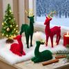 Flocking Reindeer Christmas Decor Set - Red Green Elk Statues for Workplace, Tabletop, Kitchen, Party Seasonal Display