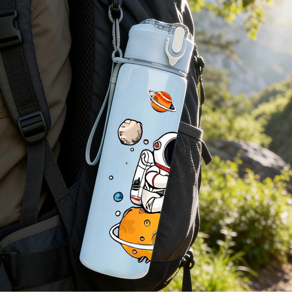 1PC Astronaut Planet Outer Space Layout 750ml Color Plastic Water Bottle Leakproof Flip Straw Lid For Sports Office Home Use