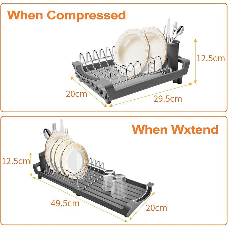 Expandable Dish Drying Rack with Cutlery Holder Rust-Resistant Dish Drainer Kitchen Drying Rack Space Saving Counter Organizer