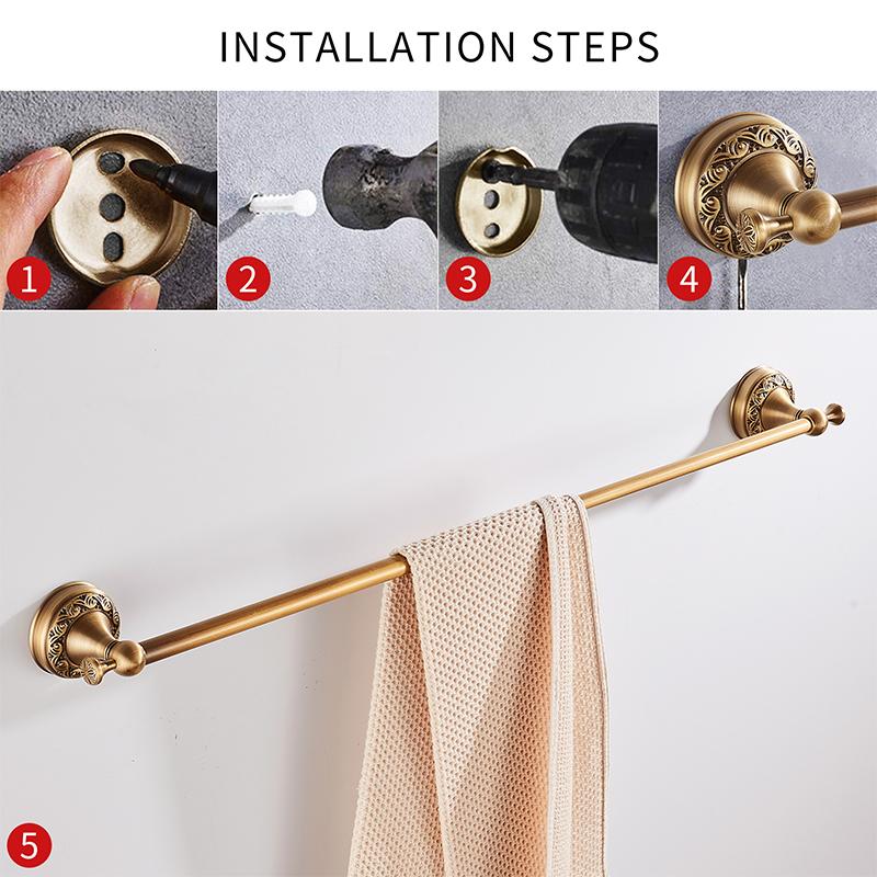 ELLEN Antik Bronze Badezimmer-Beschläge Set Verstellbarer Handtuchständer Handtuchhalter Toilettenpapierhalter Kleiderhaken EL2001A