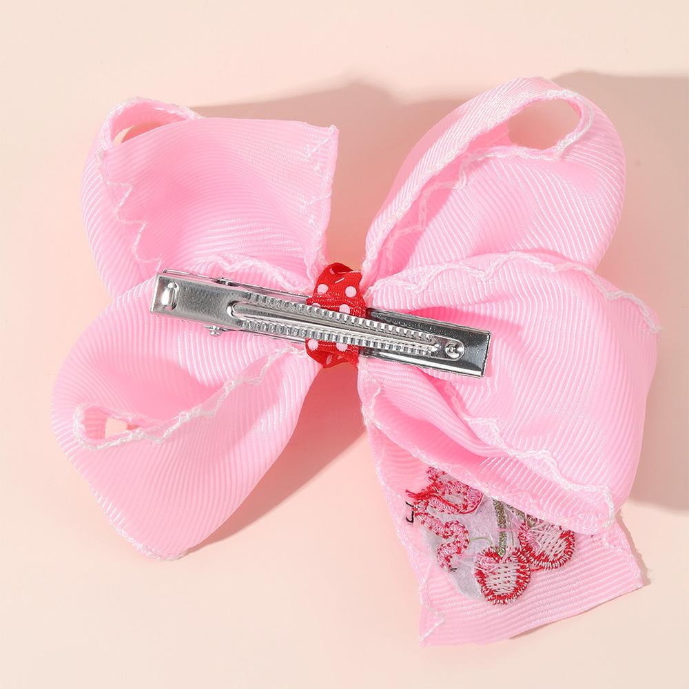 2Pcs New Cherry Bow Hair Clips Sweet Pink Ribbon Bownot Barrette Handmade Embroidery Fruit Hairpins For Girls Hair Accessories