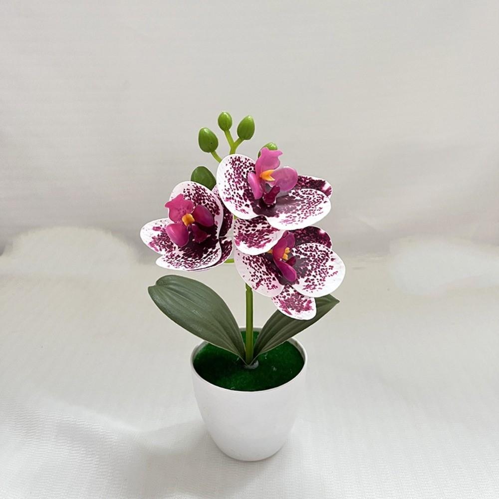 White Flower Pot Artificial Orchid Bonsai Multi-Bloom Artificial Faux Plants  Home Decor