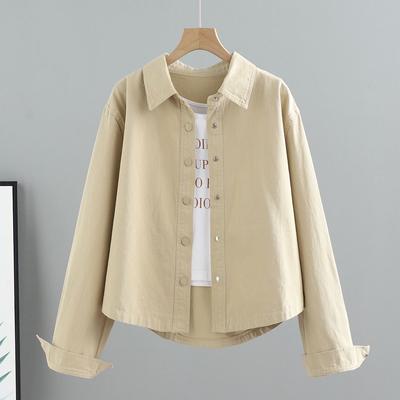 Dames Lente Herfst Cropped Jassen Grote Maten Koreaanse Stijl Losse Casual Effen Kleur Korte Jas Oversized Shirts met Lange Mouwen