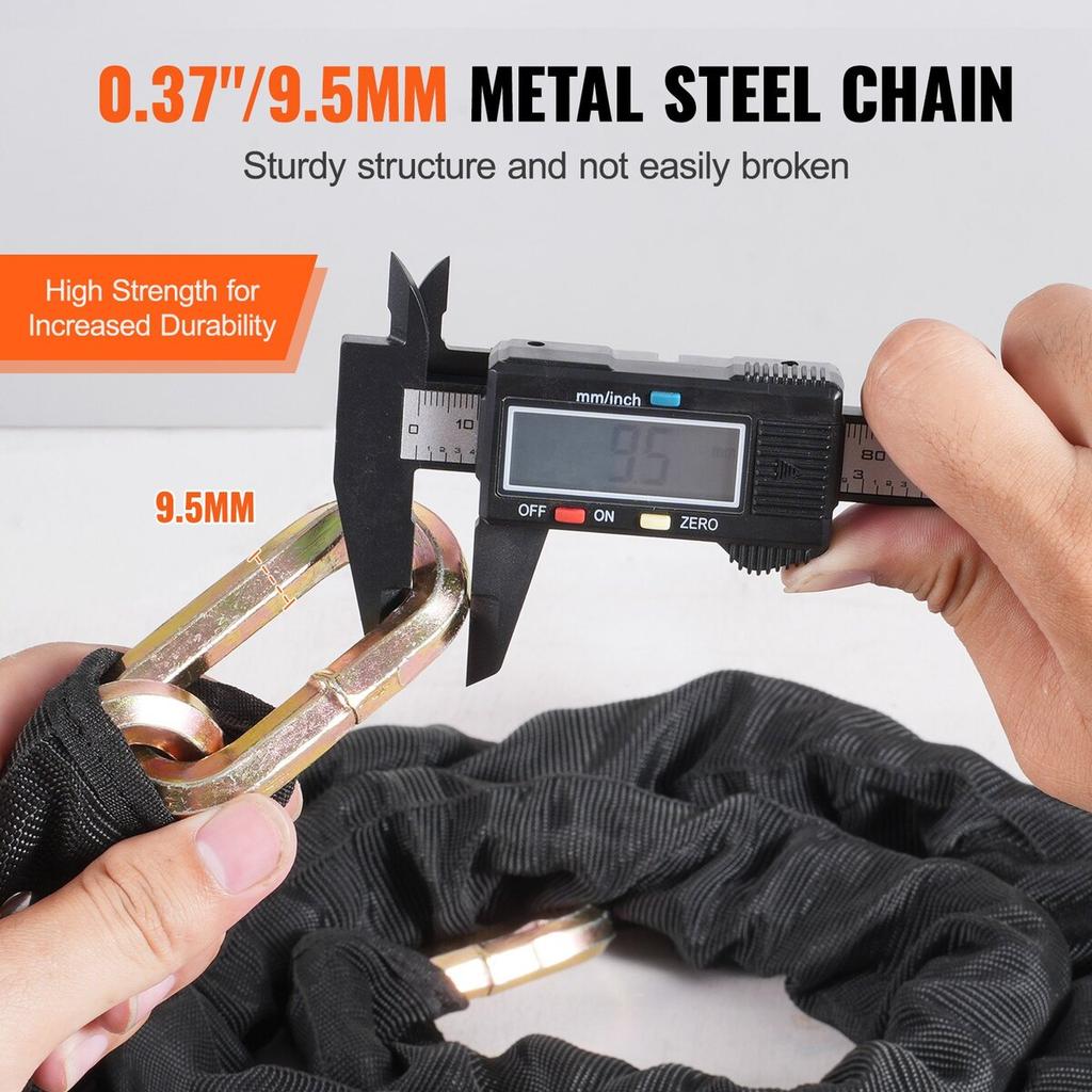 Bike Chain Lock 5.91 Ft Security Bicycle Chain Lock 9.5mm Thickness Black
