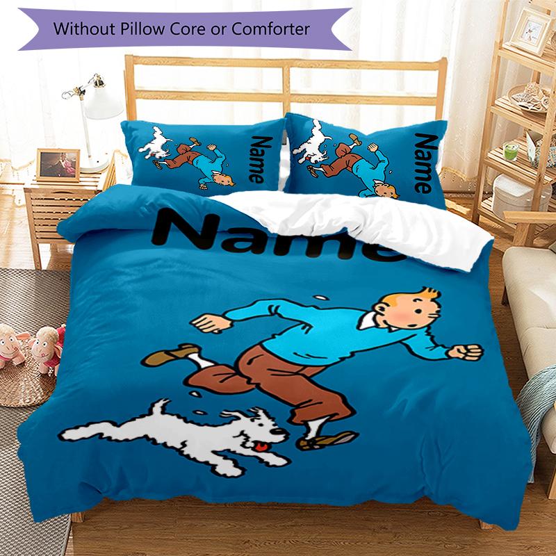 Juego de Ropa de Cama de 3 Piezas con Nombre Personalizado Las Aventuras de Tintín Cierre de Funda Nórdica Incluye 1 Funda Nórdica y 2 Fundas de Almohada para Todas las Estaciones Decoración de Dormitorio