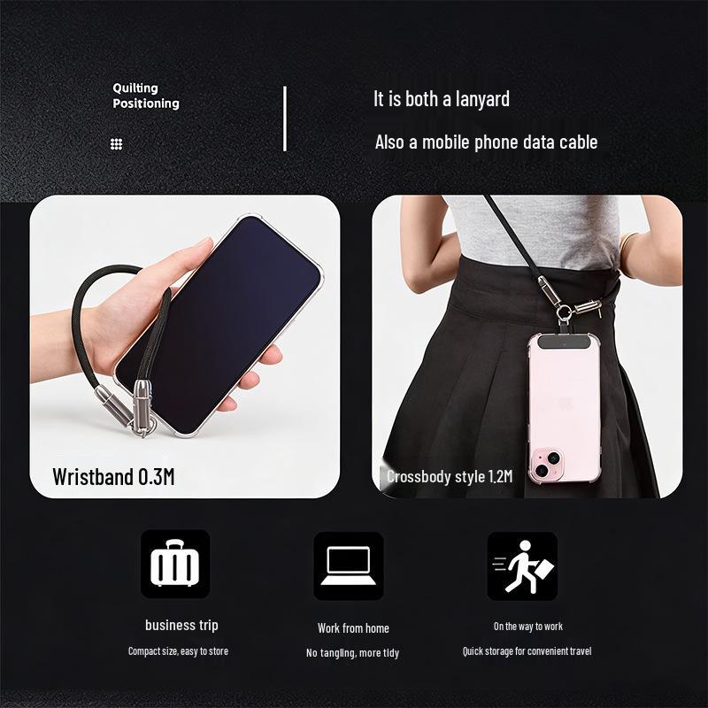 Braided Apple 15 Lanyard & Fast Charging Cable: 2-in-1 Anti-Lost Design
