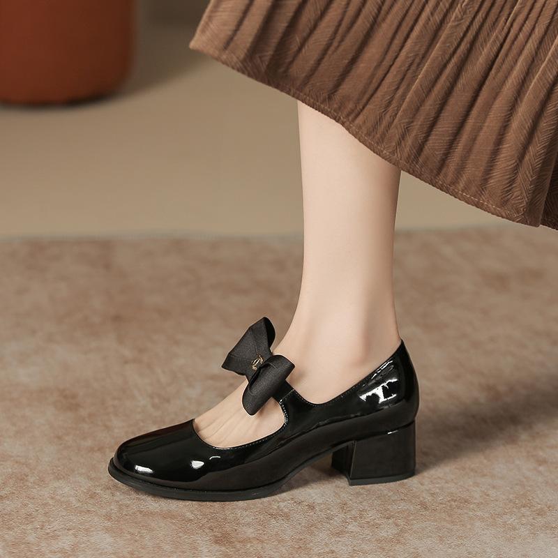 

Туфли женские на плоской подошве Yuexinwang из кожи Huizhou, виноградные, такие же, одинарные, на толстом каблуке, новые французские туфли Мэри Джейн на высоком каблуке 34 чёрный