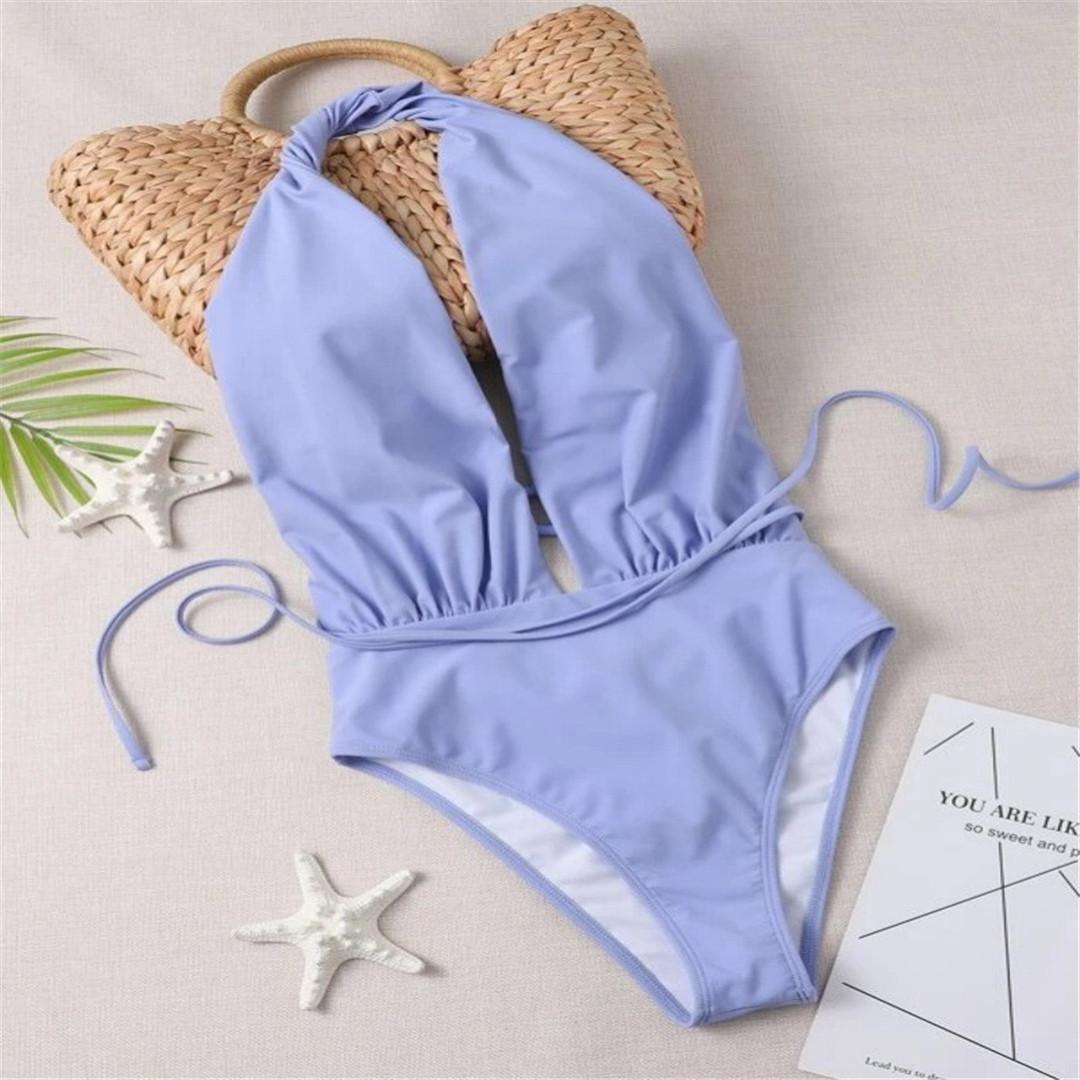 

Цельный купальник с лямкой на шее и глубоким v-образным вырезом, женский купальник, женский монокини с открытой спиной, купальный костюм, купальный костюм для леди L фиолетовый