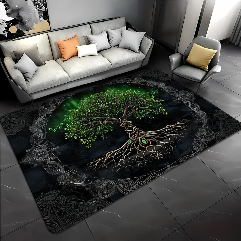 Bohemian Tree of Life Area Rug Dark Magic Boho Chic Mystical Art Round Living Room Floor Mat Decorative Boho Decor