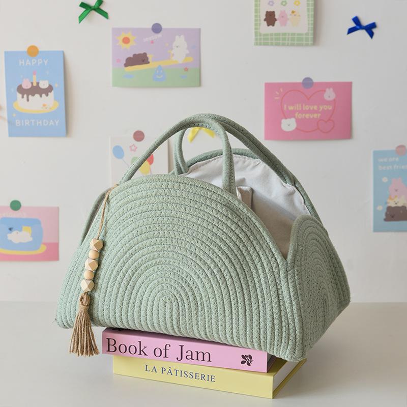Minimalist Woven Portable Multi-Purpose Cotton Rope Organizer Basket: Handbag for Working Moms
