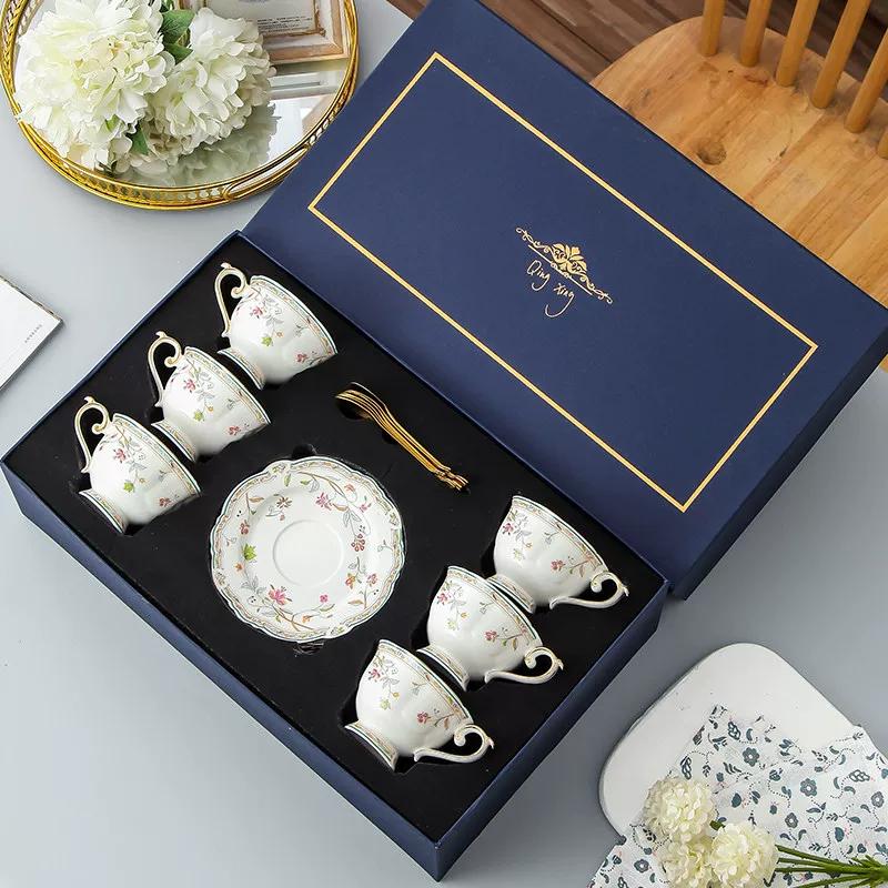 Vintage Floral Bone China Coffee Tea Set, Retro Rose Ceramic Teapot Cup Saucer, Elegant British Style Tableware for Afternoon Tea