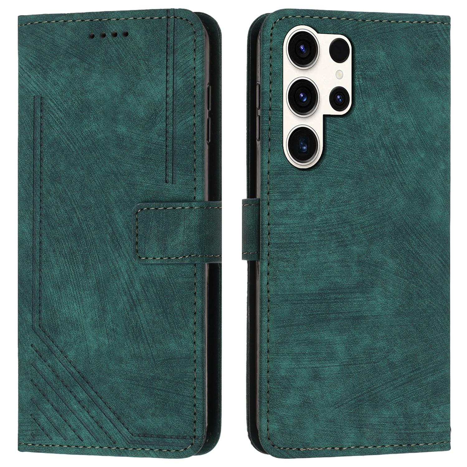 

For Samsung Galaxy S25 Ultra Case Imprinted Lines Leather Phone Cover Folding Stand A