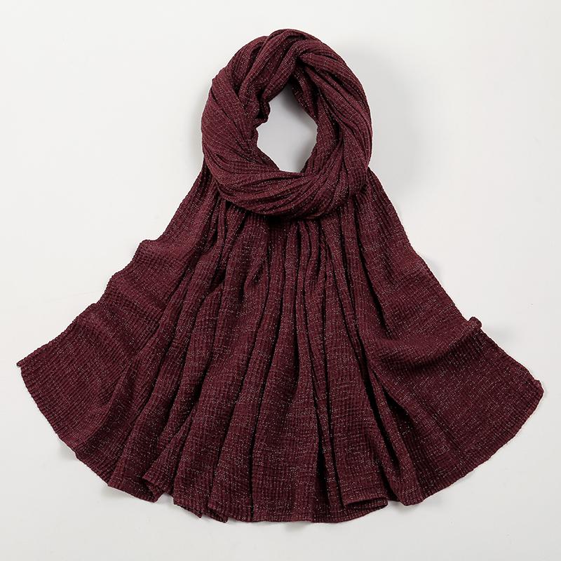New Crinkle Cotton Hijab Scarf Women Turban Muslim Shawl Plain Bandana Breathable Women's Shawls Foulard Glitter Hijabs Ramadan