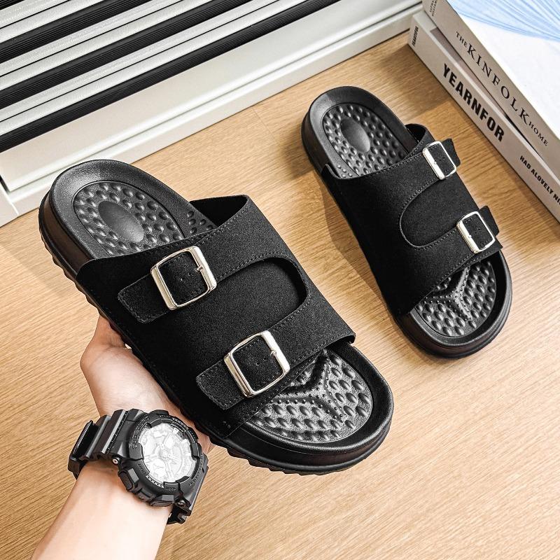 Unisex Suede Double Strap Slide Sandals with Adjustable  and Soft Insole for Casual Summer Wear