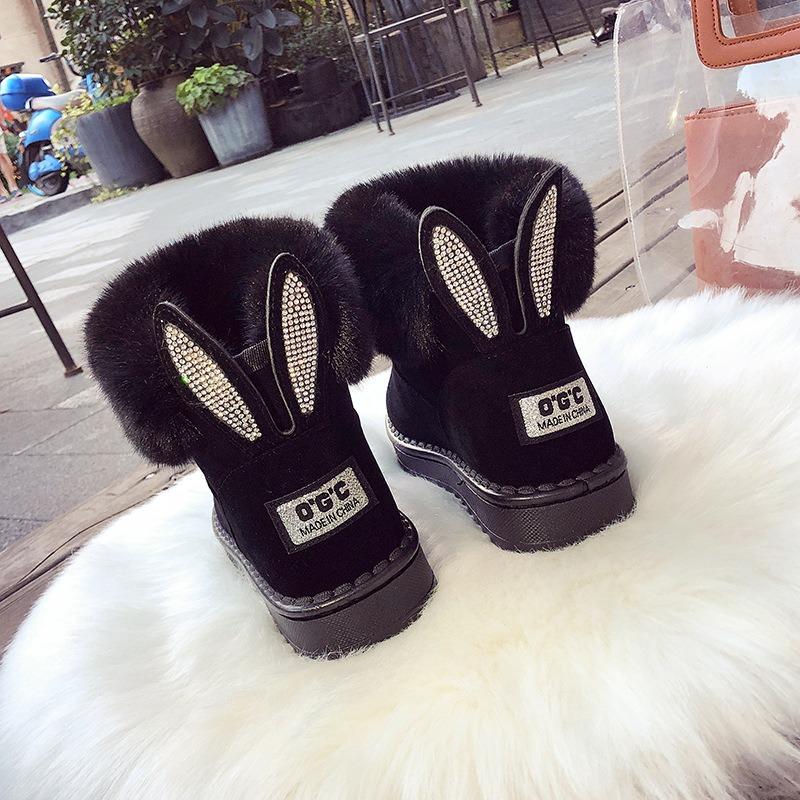 Autumn and Winter New Snow Boots Women's Medium Tube Thick Plush Waterproof Cotton Boots Rabbit Ear Cotton Boots Cross-border