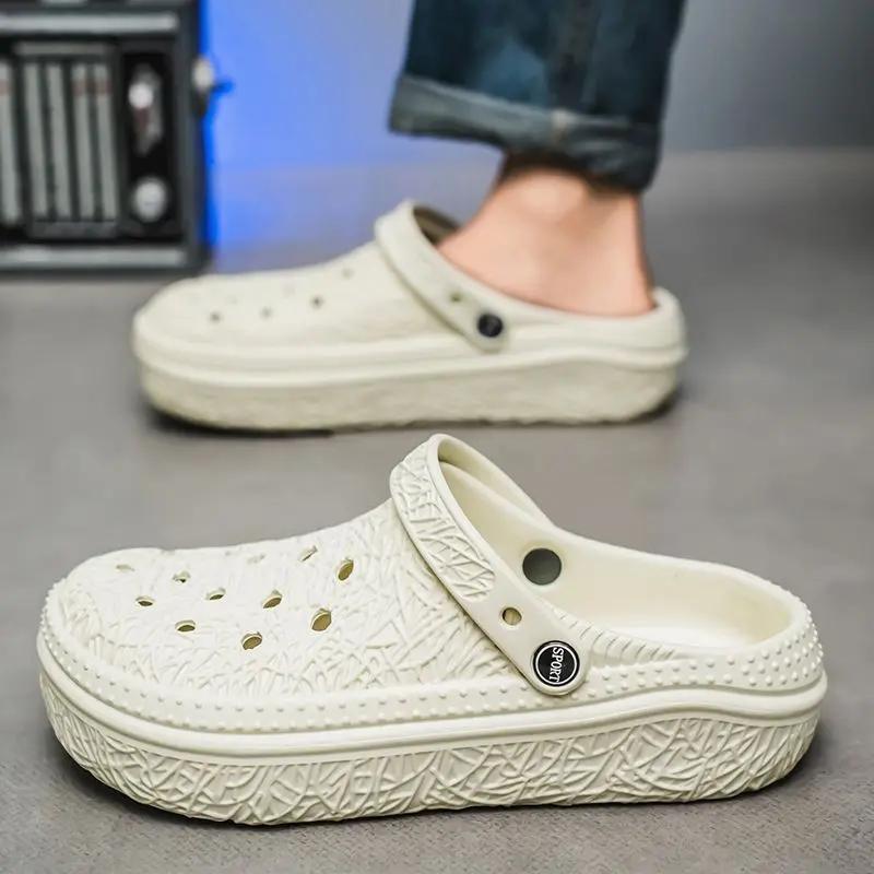 Fashion Platform Sandals Man Outdoor Hole Beach Shoes Trend 2025 Clappers Mascullino Low Price Summer Sale Original Pvc Slippers for Men