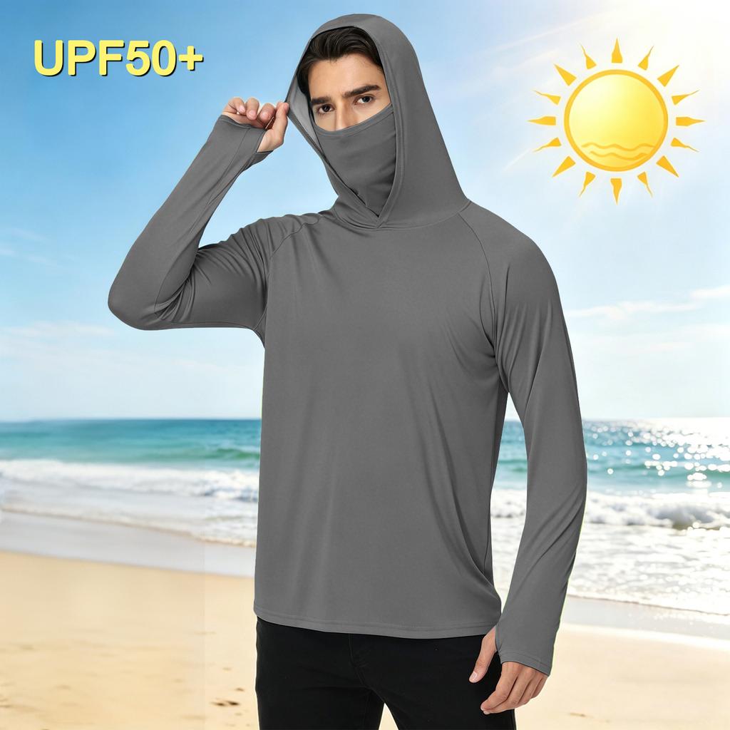 Herren Langarm Kapuzen-Outdoor-Hemd Leicht UV-Schutz Sonnenschutz Sportoberteil zum Wandern Laufen und für Freizeitkleidung
