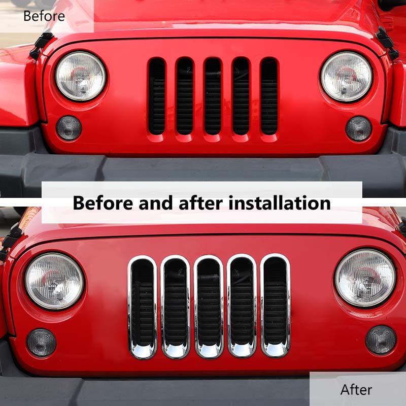 ABS Car Front Grille Decoration Ring Cover Stickers For Jeep Wrangler JK 2007-2017 Car Exterior Accessories