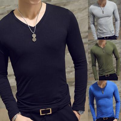 Modisches Herren Slim Fit T-Shirt Langarm Tops Pullover V-Ausschnitt Bluse Lässige Mode T-Shirts