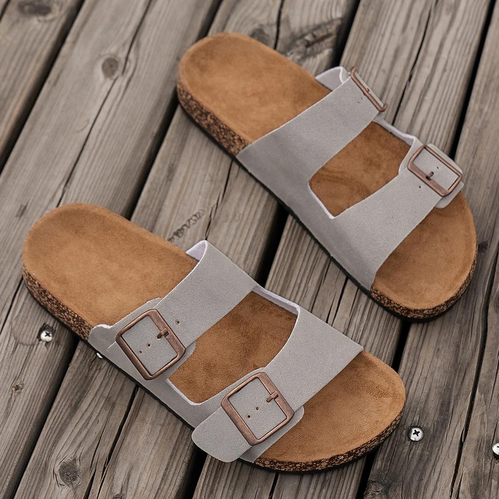 Women Open Toed Sandals - Cork Insole Adjustable Buckle Breathable and Comfortable Fashionable Men Skateboard - Fashion Slippers