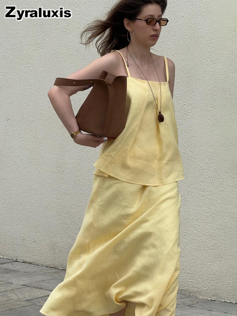 Cotton Strappy Dress Set Summer New Style Temperament Lazy Strappy + Fish Tail Dress Long Dress Set