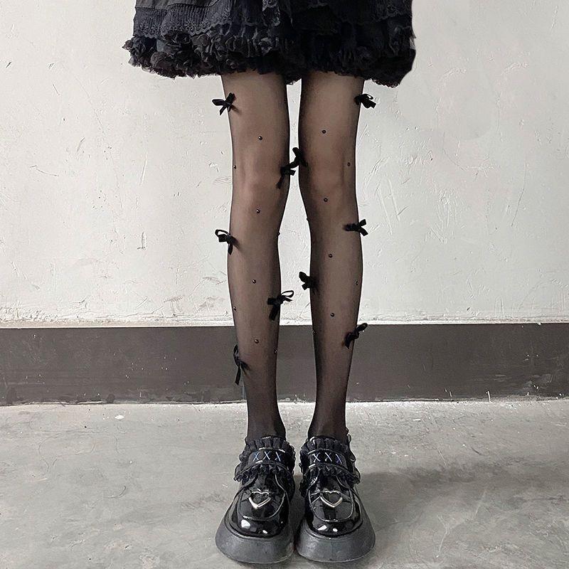 Spring And Summer Cut Niche Sweet Girls, Pure Milk, White Pearls, Handmade Powder, Flocked Bows, Lolita Pantyhose