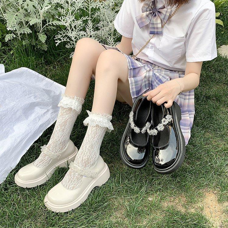 

Rhinestone Mary Jane Shoes Retro Single Shoes Thick -Soled Japanese Mid -Heel Jk Uniform Small Pu Leather Shoes Women Round Heel