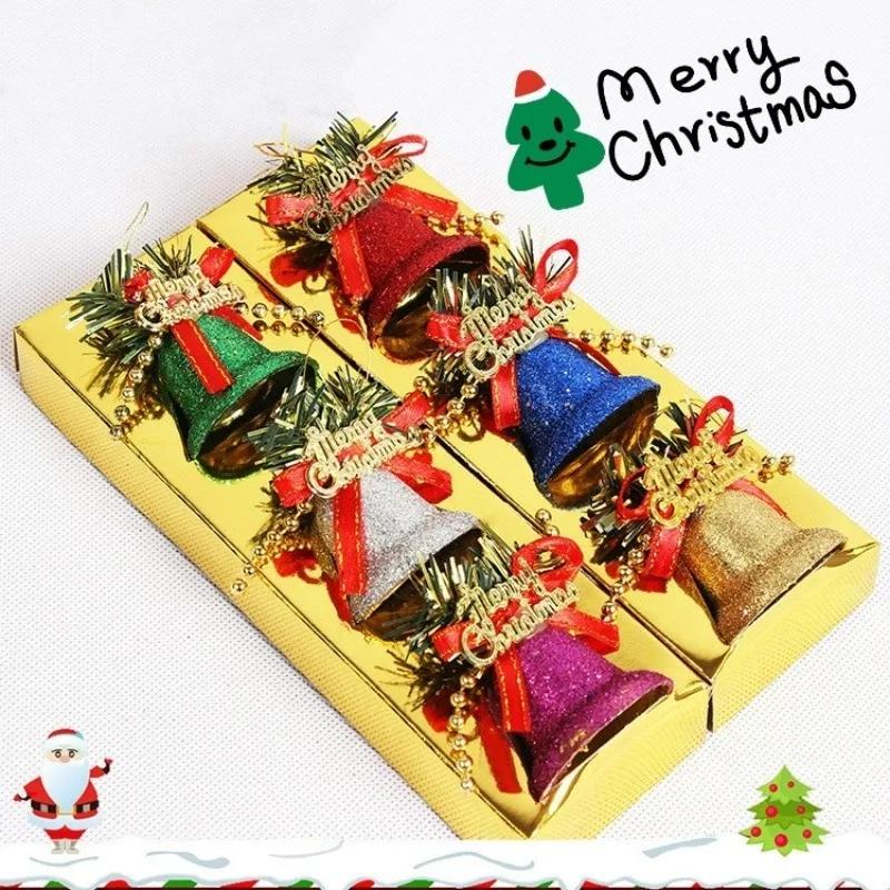 6 Stück/Set 5CM Weihnachtsbaum Anhänger Dekoration Kunststoff Farbe Glocke Zubehör Anhänger Heim Partyzubehör Tropfen Ornamente