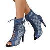Denim Women Peep Toe Ankle Boots Elegant Breathable Shoes High Heel Women's Modern Short Booties Summer Botas Feminino