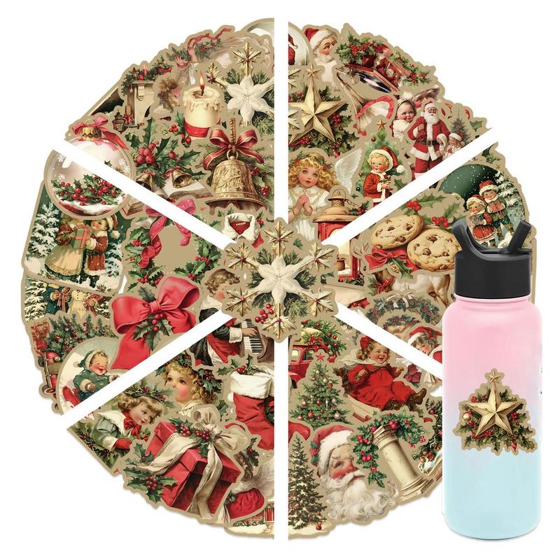 50pcs Vintage Christmas Sticker Rolls Rub-On Transfer Sticker Vintage Waterproof Stickers Decals For Furniture Window Glass Cups