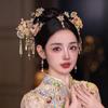 Chińska biżuteria ślubna na głowę: 2025 Spinka do włosów z Koroną Feniksa i Frędzlami do Sukni Smoka i Feniksa.
