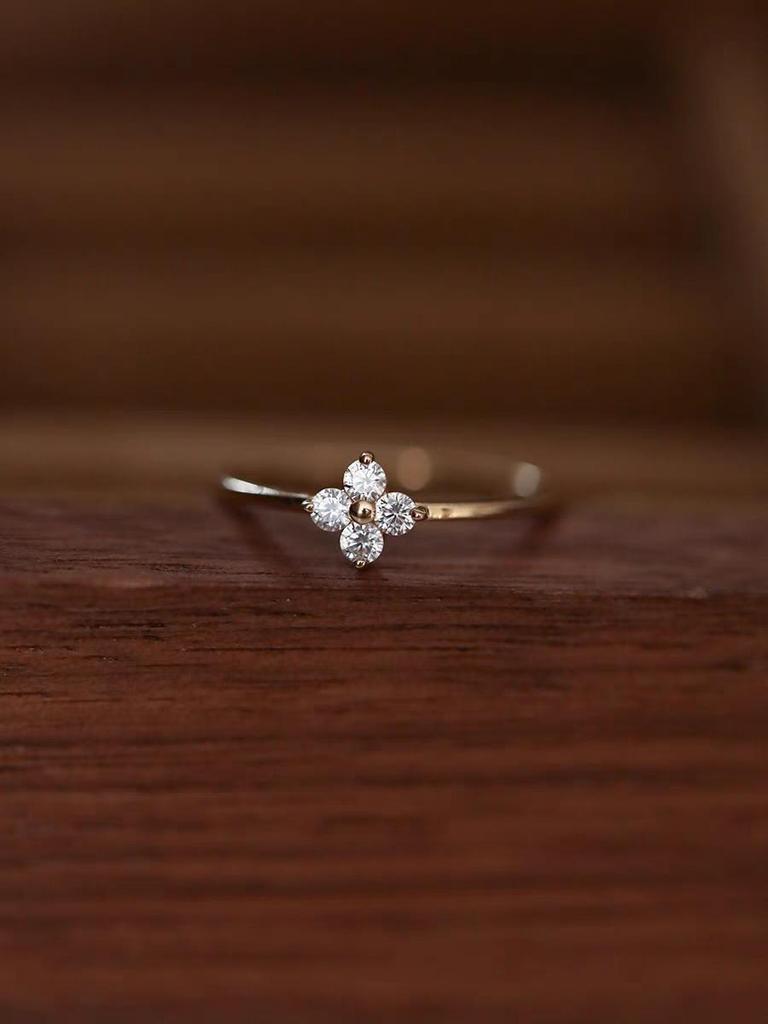 S925 Sterling Silver Four-Leaf Clover Diamond Ring - Light Luxury Design, Adjustable, Simple, and Fresh