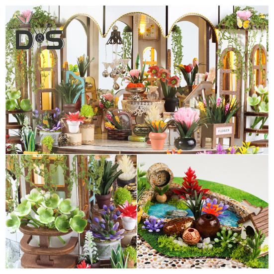 1 Set DIY Mini Greenhouse Kit with LED Light Furniture Kids Adults Handmade Wooden Tiny Garden House Building Model Dollhouse Decoration