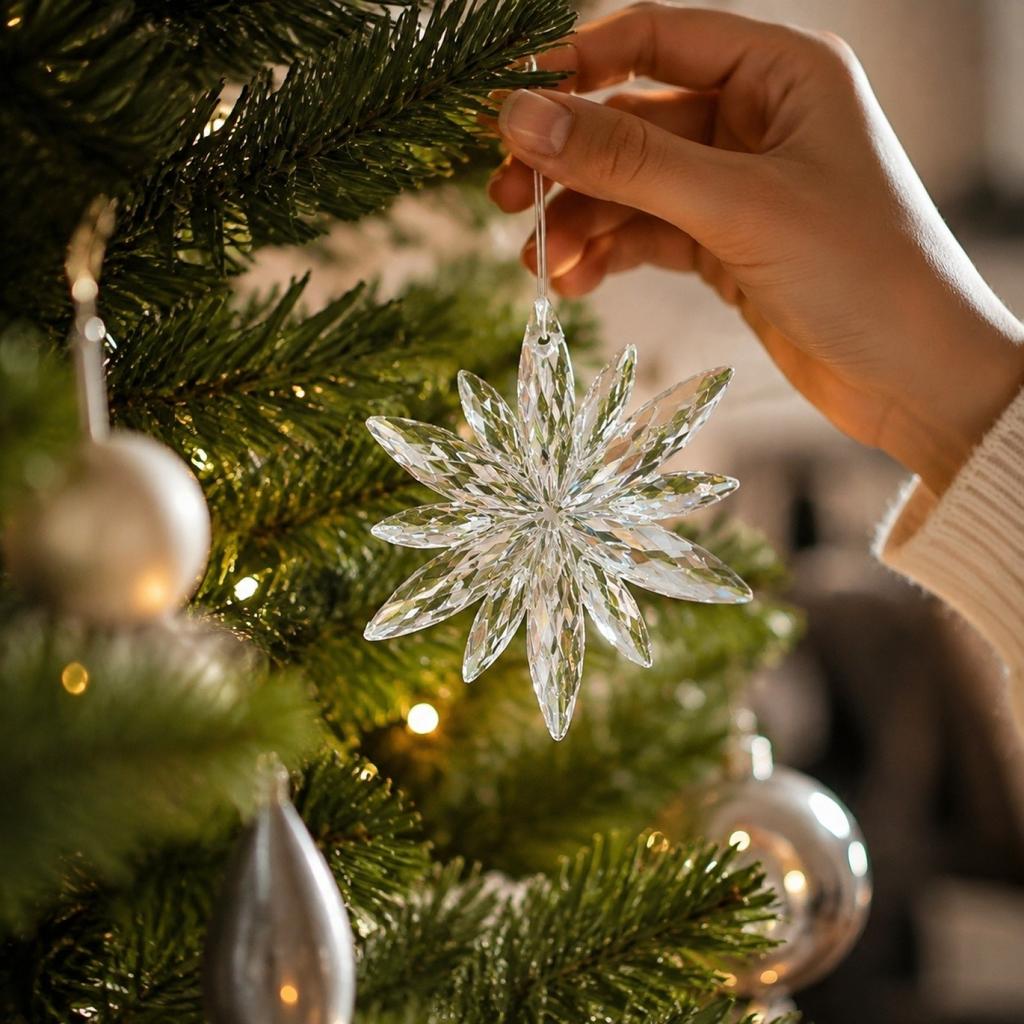 Clear Acrylic Icicle Christmas Tree Ornament with Snowflake Bead - Hanging Holiday Tree Decor, 1 Piece