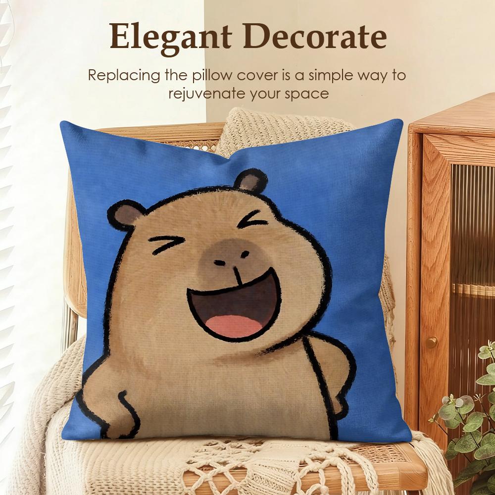 Cute Kicapara Cartoon Cushion Cover Natural Linen Organic Fabric Double-Sided Printing Sofa Home Decor Gift Pillow Case