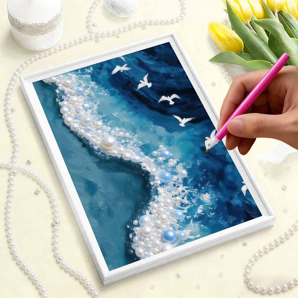 DIY Pearl Painting Set Seagull Pattern Home Decoration Handmade Sticky Diamond Creative Canvas Pearl Art Painting Crafts Perfect Gift