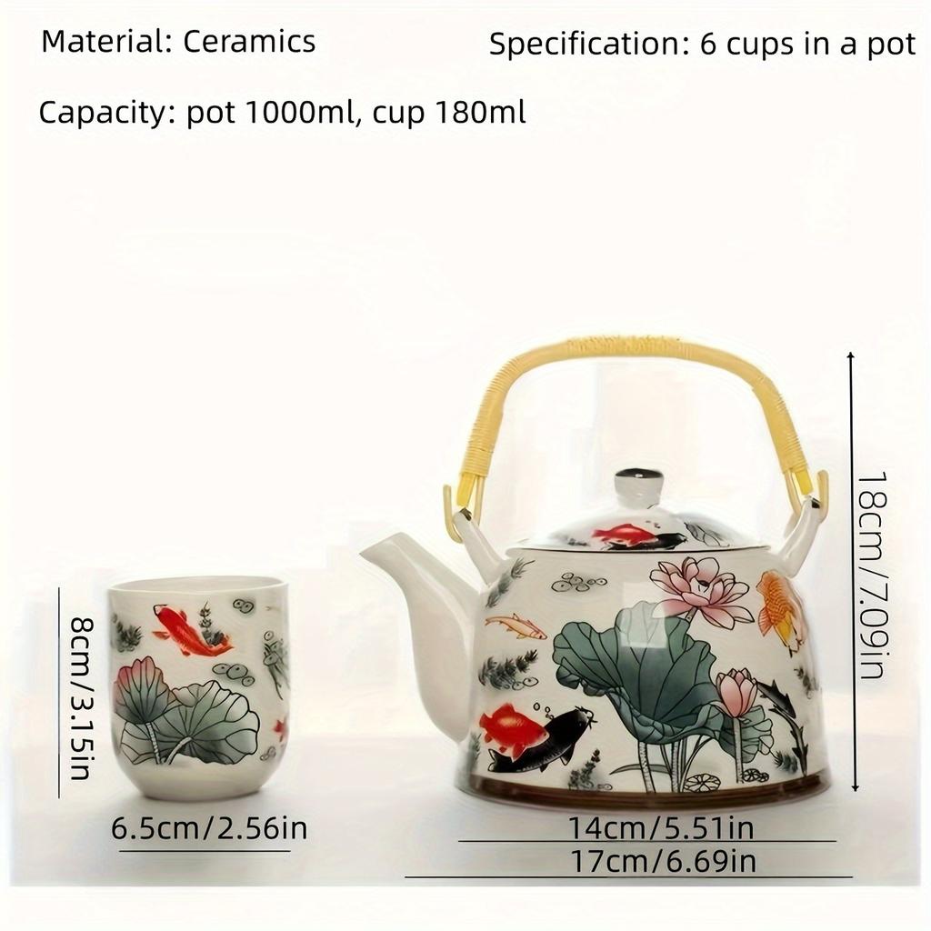 1set Ancient Chinese Ink Painting Ceramic Tea Set 7pcs Large Capacity Teapot With Tea Cups Afternoon Tea Set Gift For Tea Lovers Tea Accessories