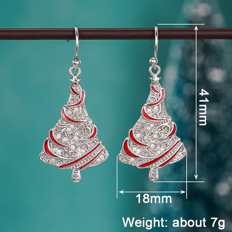 Huitan Elegant Women New Year Drop Earrings Christmas Tree Shaped Enamel Accessories Trendy Inlaid CZ Party Lady Jewelry GiftGood product