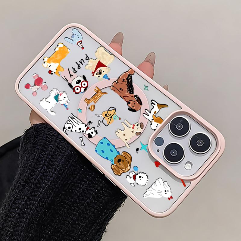 Adorable Cartoon-Style Dachshund And Bulldog Design Magnetic Case For iPhone 17 16 15 14 11 13 12 Pro Max Plus 16E 17E Air Cover