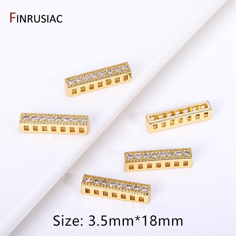 

18K Gold Plated Rectangular Brass Decoration Connector Accessories, Inlaid Zircon Beads Separators For Jewelry Making Supplies 2 pieces