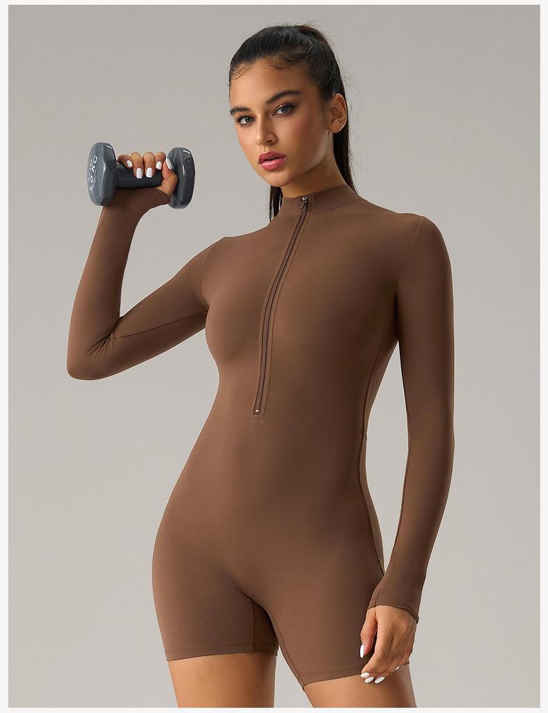 Damen Cross-Border Langarm Reißverschluss Bodysuit, Sexy Po-Hebender Fitness Jumpsuit, Sportbekleidung & Yoga Wear - DLT003