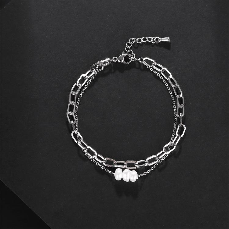 

Водонепроницаемый браслет из нержавеющей стали с пресноводным жемчугом в два ряда для женщин