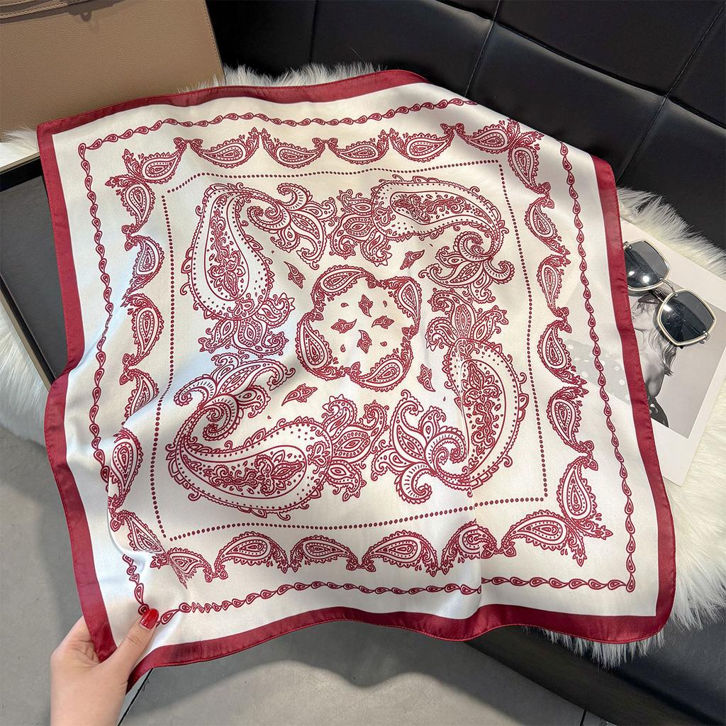 New Luxury Paisley Print 70*70cm Square Scarf Women Soft Satin Hairband Neckerchief Tie Female Headband Foulard Bag Ribbon Gift