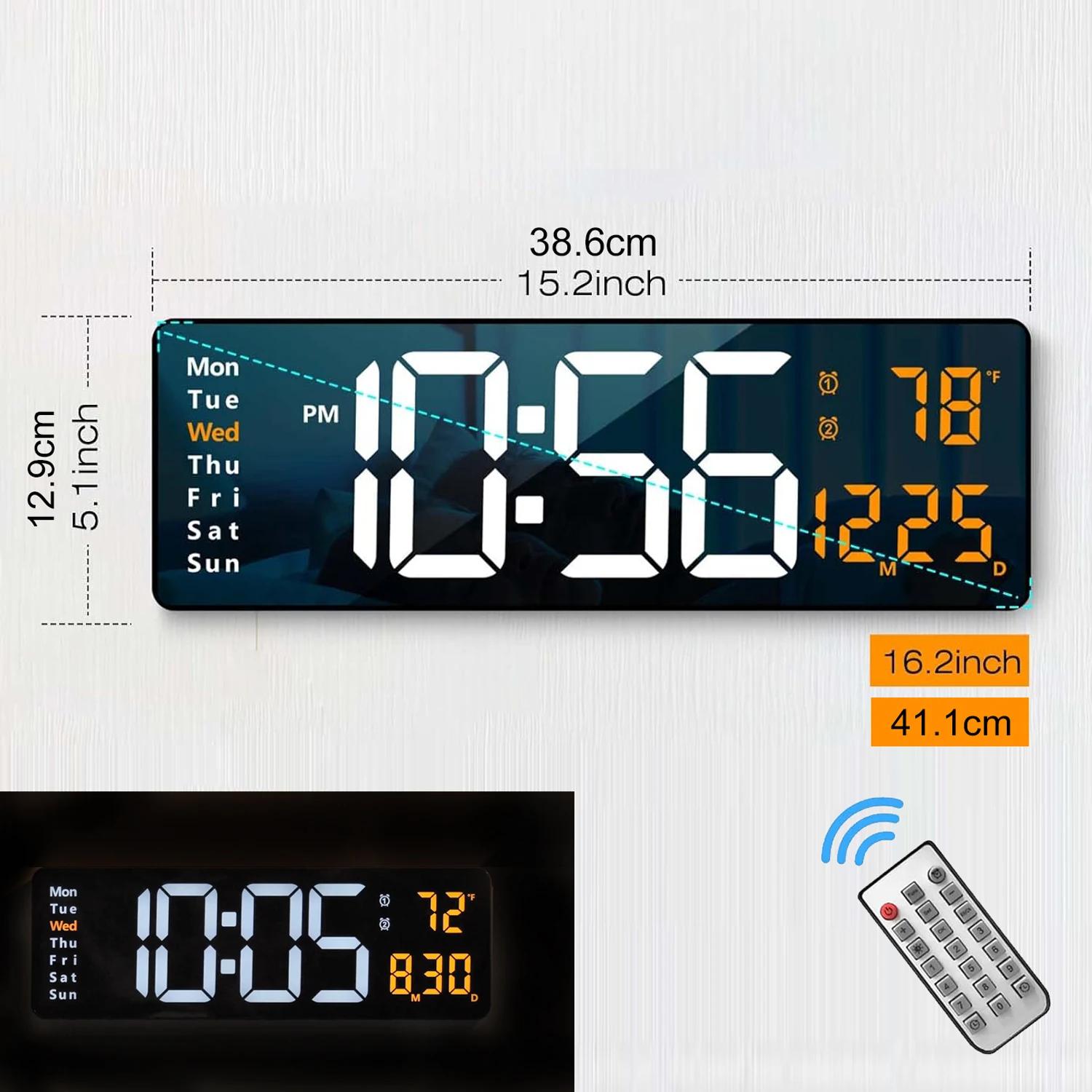 16.2 Large Digital Wall Clock with Remote Control Big LED/Dual Alarm/8 RGB Colors Digital Alarm Clock Electronic Watch