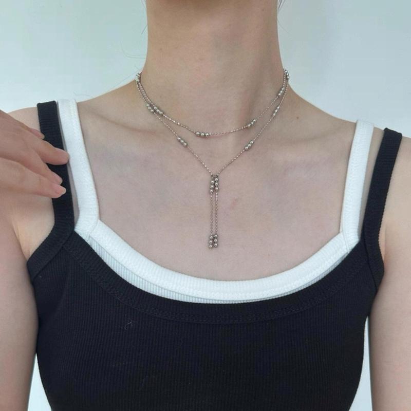 Layer Bead Tassels Necklace Delicate Chain Collarbone Jewelry Trendy Women