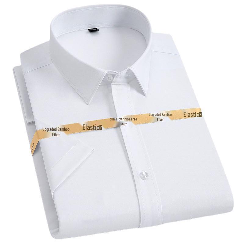Men's New Arrival Iron-Free White Bamboo Shirt - Short Sleeve, Business Casual