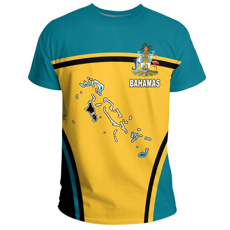 Bahamas Flag T-shirt For Men Clothing New Fashion Bahamian National Emblem 3D Print O Neck Tee Shirts Casual Sports Fitness Tops