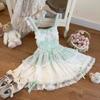 Toku and Yuu Lolita JSK Gothic Lolita Mori Girl Jumper Skirt with Lace Braided Mini Gothic Princess Cute Ribbon Mori Girl School Festival Dress,