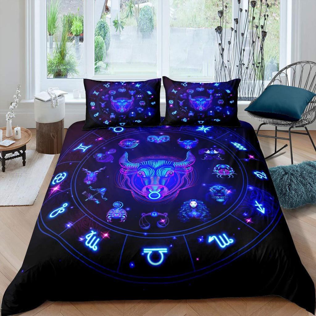 Twelve Constellations Bedding Quilt Cover Set Galaxy Theme Down Quilt Cover Home Bedroom Decoration Three-Piece Set