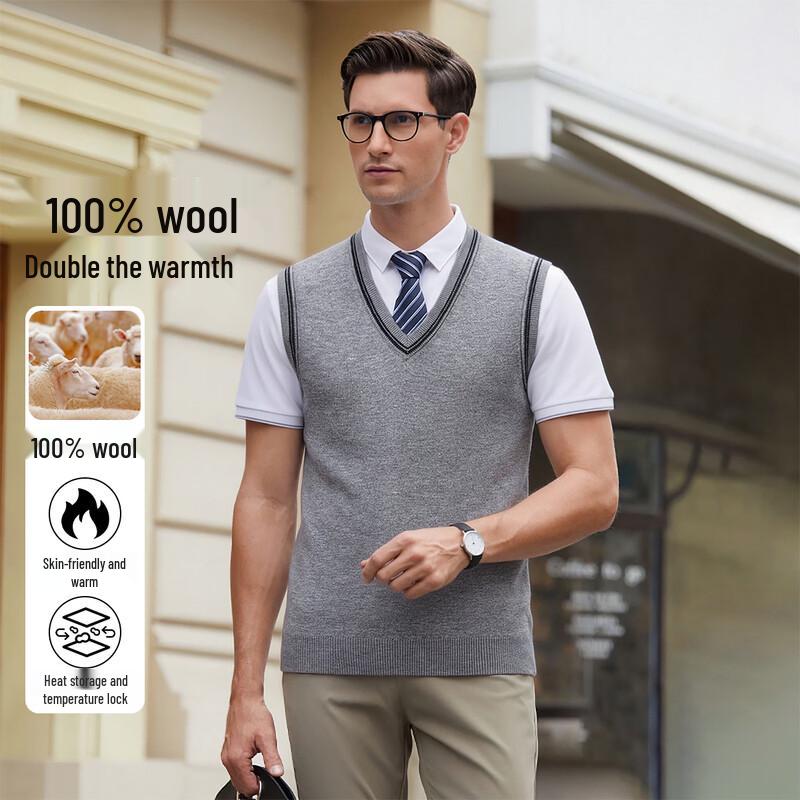 POLOMEISDO Men's 100% Merino Wool V-Neck Knit Vest